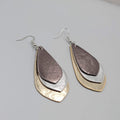 Pierced Earrings Triple Layer Faux Leather Metallic Dangle 2.5"