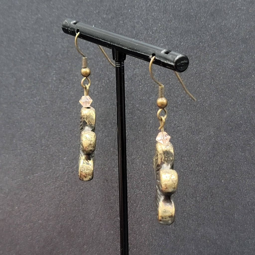 Flower Pierced Earrings Gold tone Pink Crystal Bead Dangle 1"