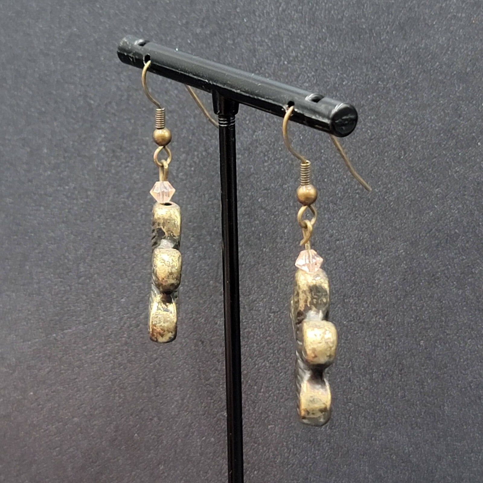 Flower Pierced Earrings Gold tone Pink Crystal Bead Dangle 1"