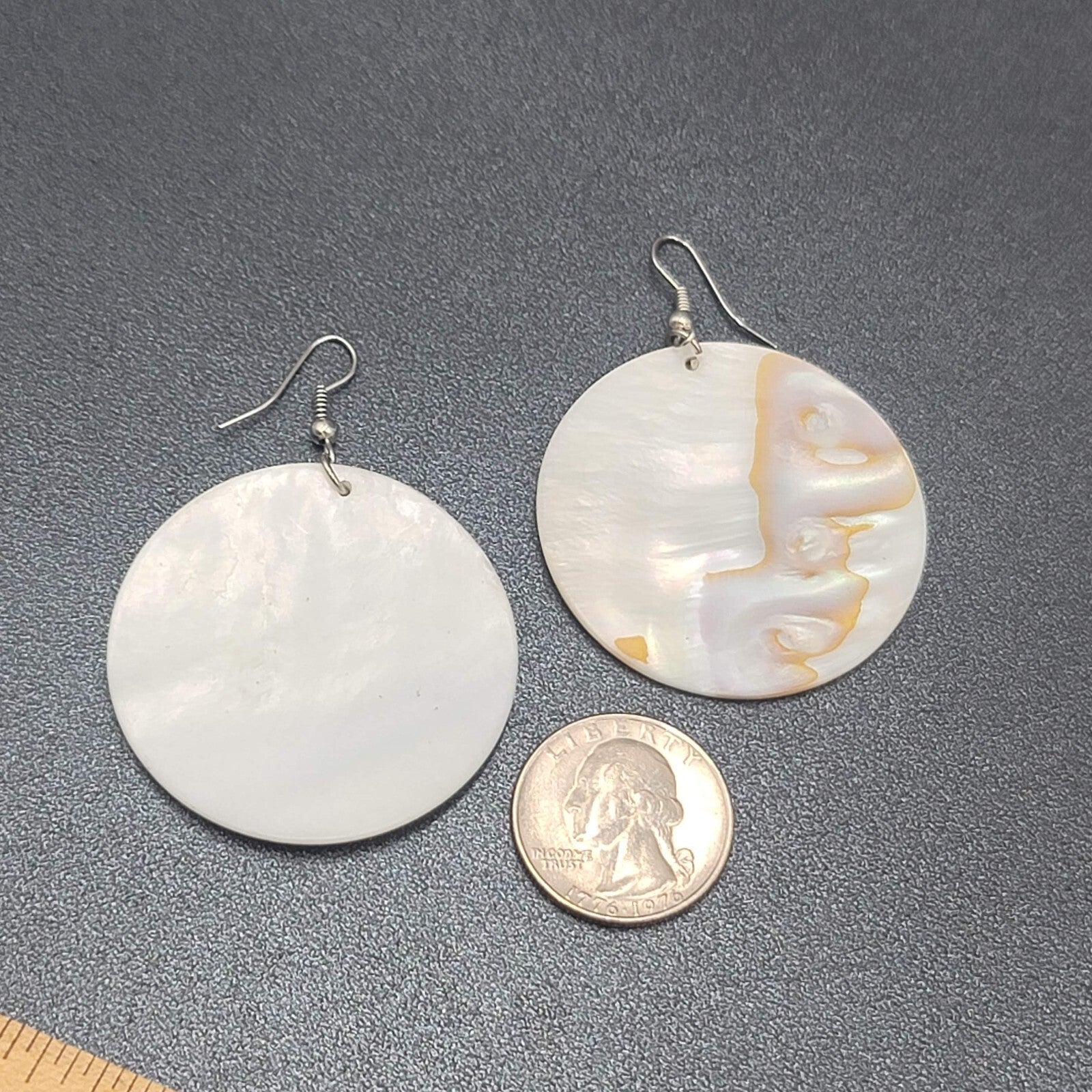 Pierced Earrings Snake Skin Print on Sea Shell 1.75"
