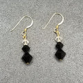 Pierced Earrings Gold tone Black Faceted Crystal Beaded Dangle 3/4"