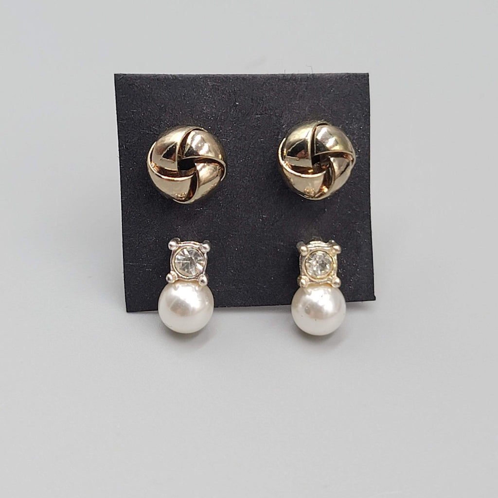Stud Pierced Earrings Silver tone Rhinestone Faux Pearl Lot of 2