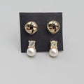 Stud Pierced Earrings Silver tone Rhinestone Faux Pearl Lot of 2