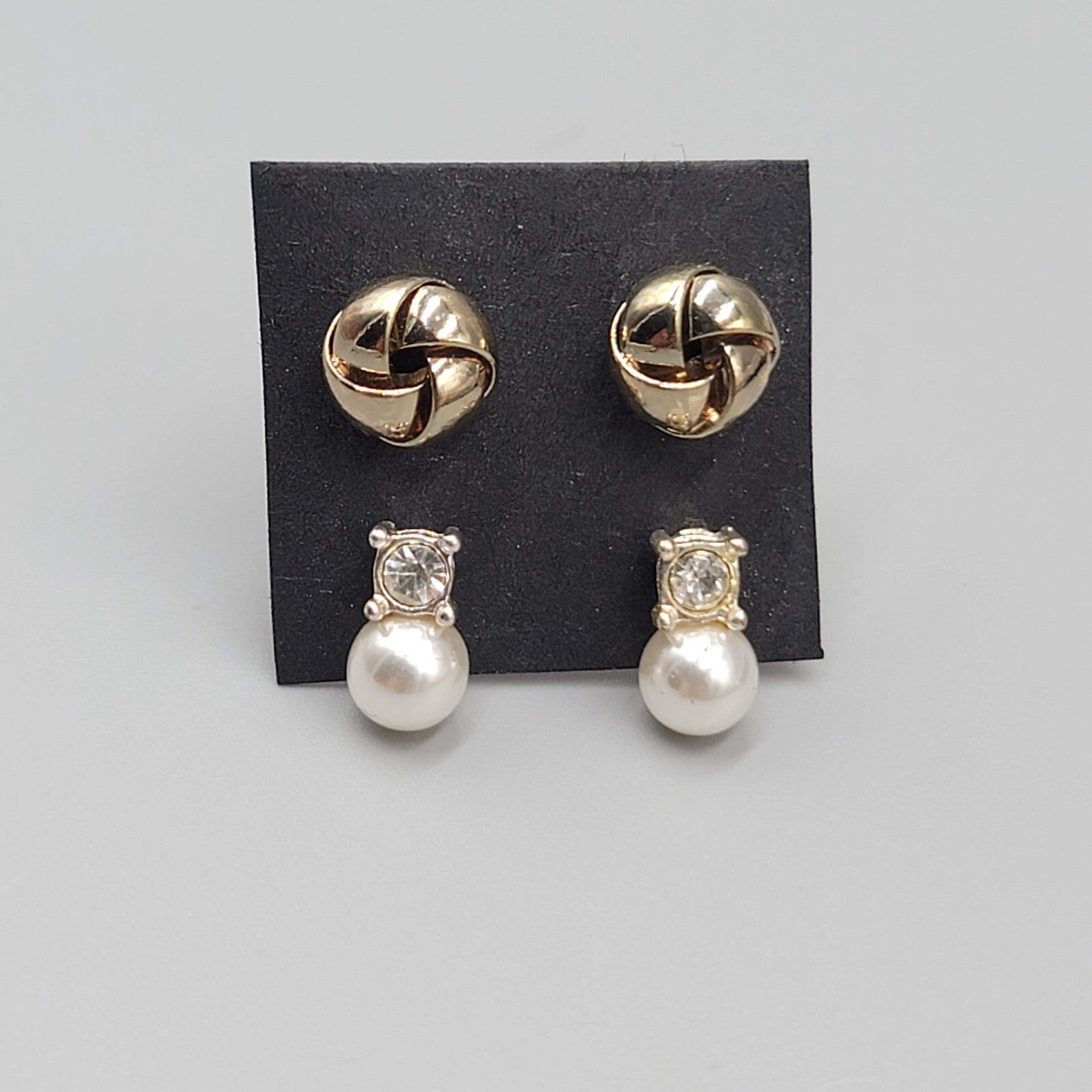 Stud Pierced Earrings Silver tone Rhinestone Faux Pearl Lot of 2