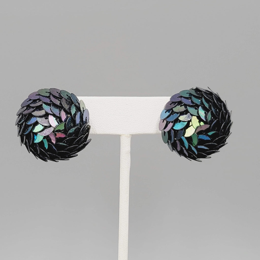 Vintage Sequin Dome Pierced Earrings Drop 1"