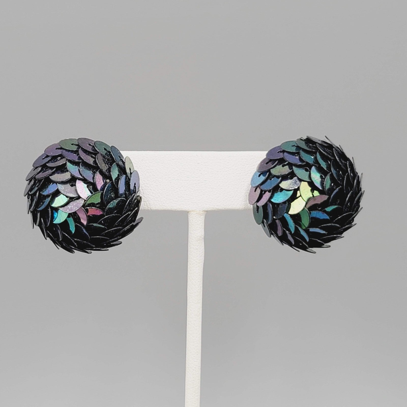 Vintage Sequin Dome Pierced Earrings Drop 1"
