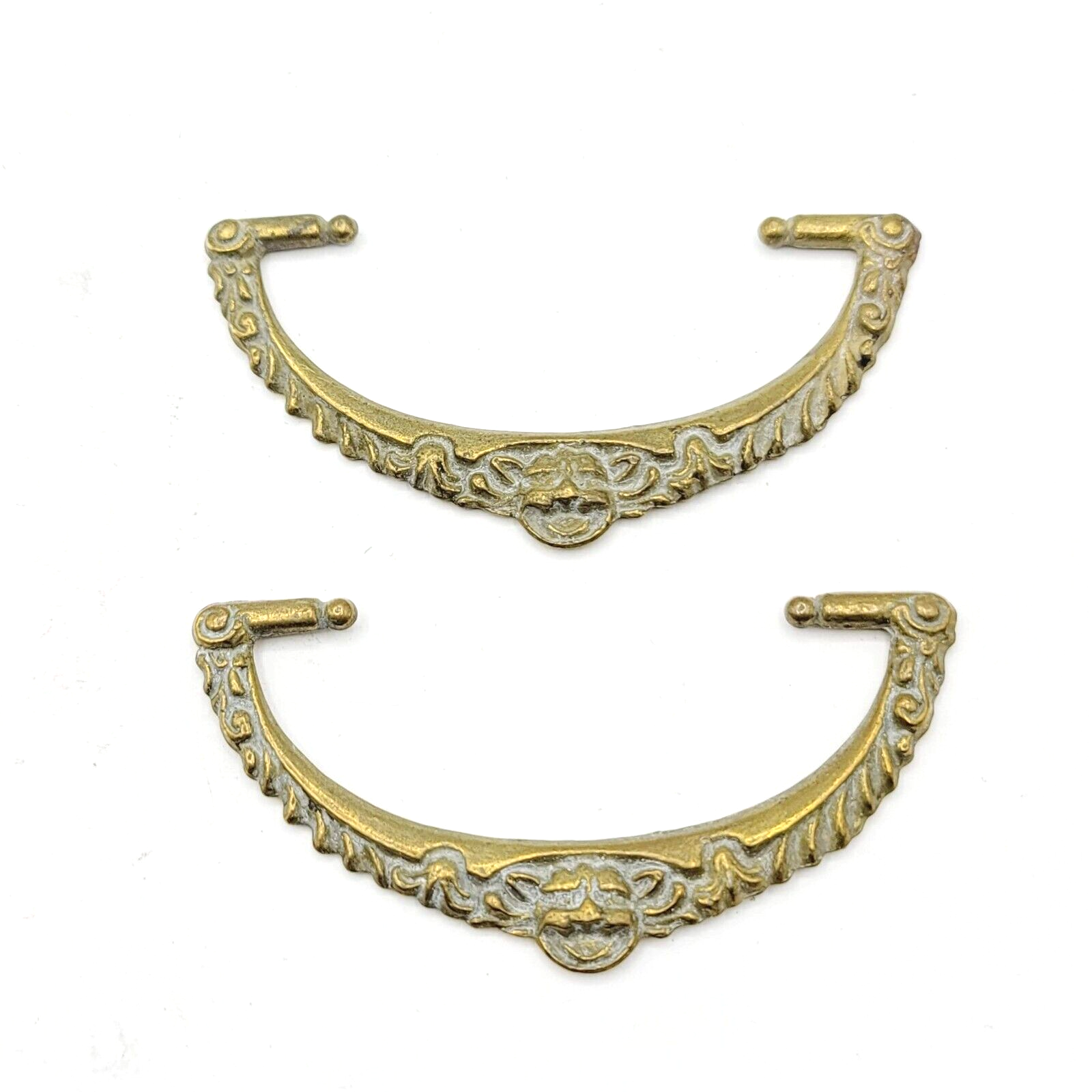 Vintage Brass FACE Ornate Bail Pull Handle Replacement Set of 2 - 3"