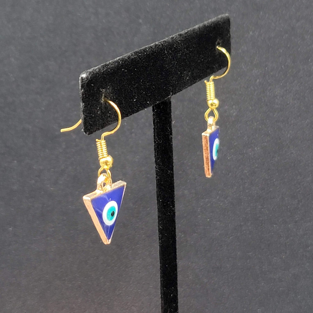 Pierced Earrings Gold tone Enamel Evil Eye Triangle Dangle 5/8"