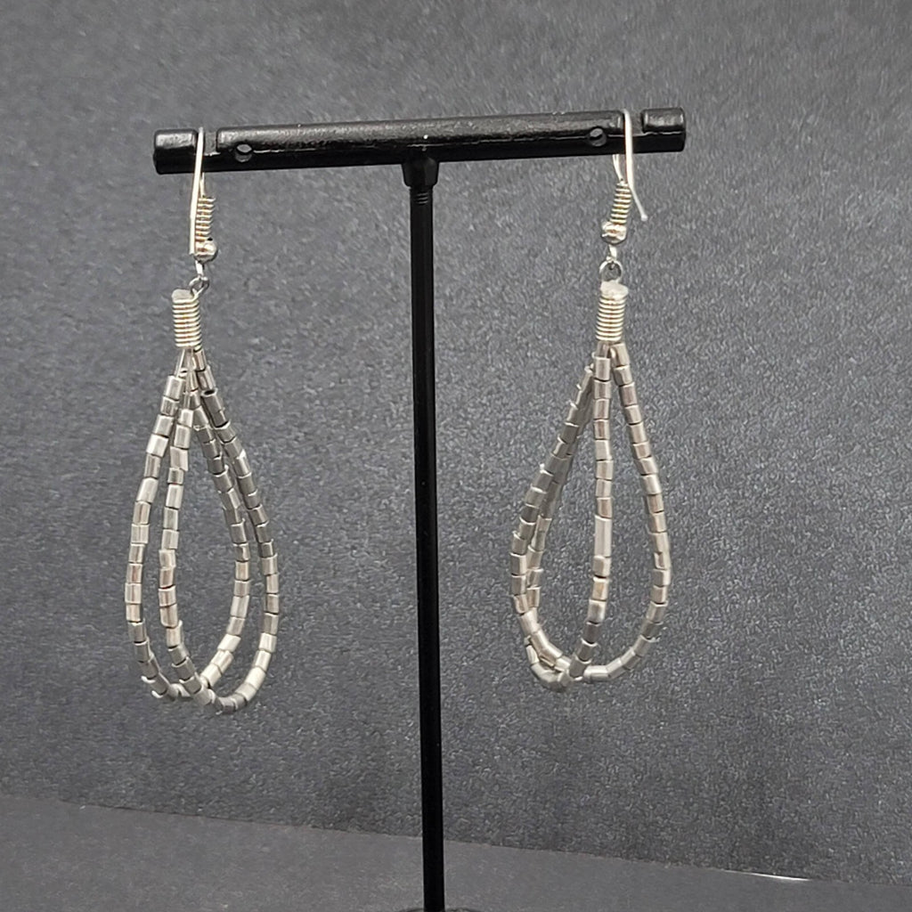 Pierced Earrings Silver tone Barrel Bead Loops 2"