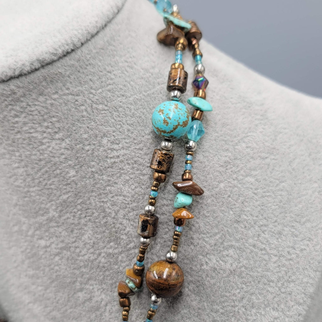Real Shell Pendant Necklace Tigers Eye Blue Howlite Glass Bead 16"-20"