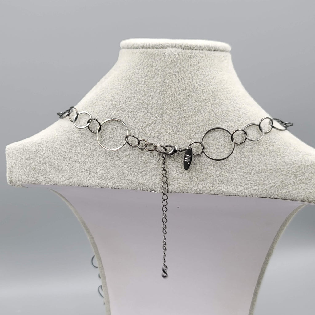 Long Gunmetal Gray Ringed Chain Necklace 36 in