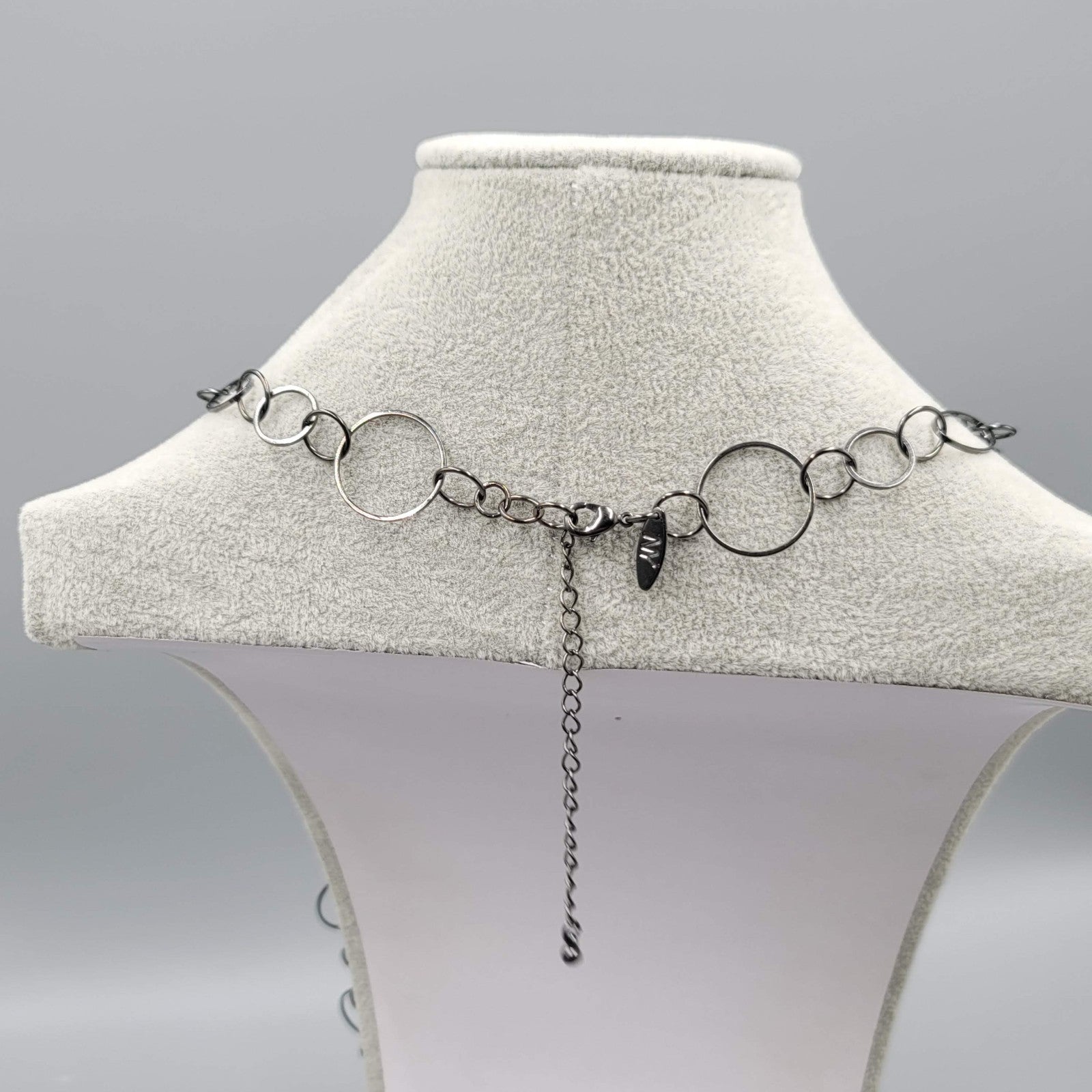 Long Gunmetal Gray Ringed Chain Necklace 36 in