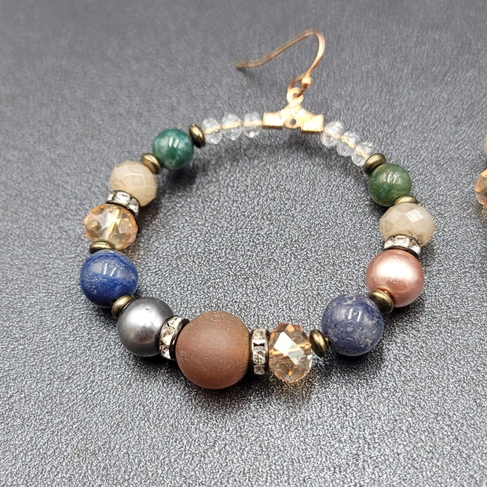 Pierced Earrings Multicolor Stones and Beads Large Hoops 2"