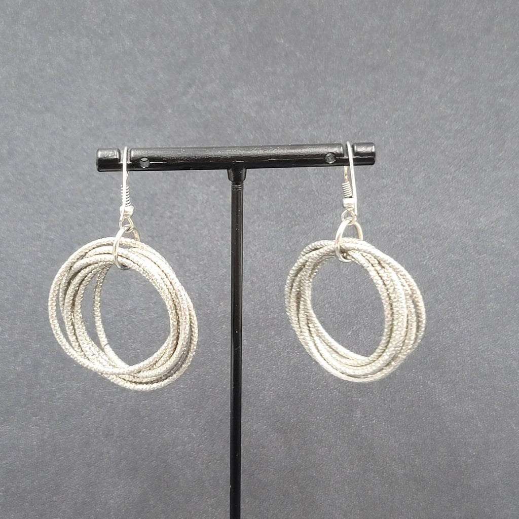 Pierced Earrings Silver tone Textured Multi Hoops Dangle 1.5"