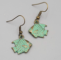 Fish Beach Sea life Pierced Earrings Bronze tone Green wash Dangle 5/8"