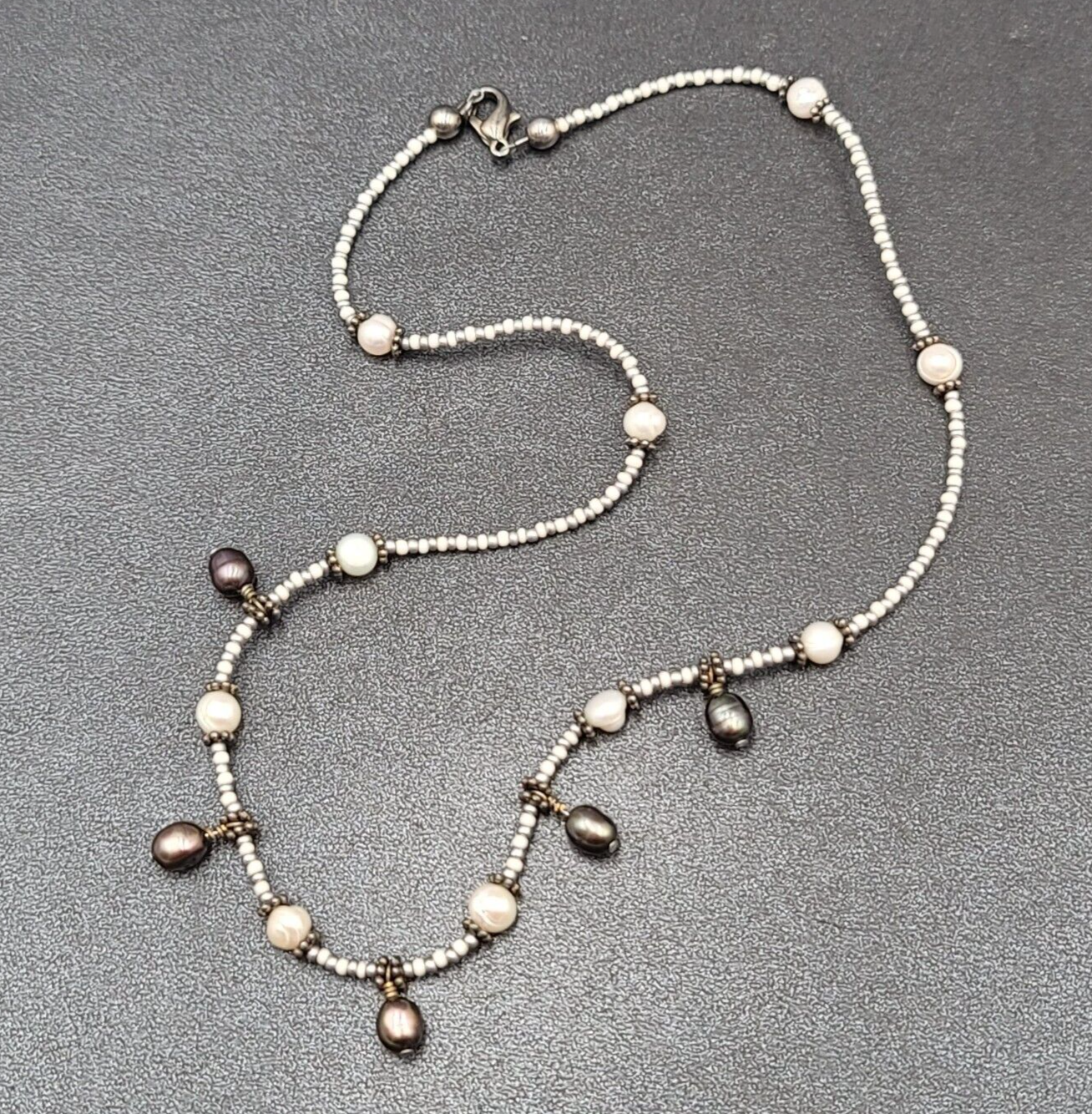 Natural Cultured Freshwater Pearl and Seed Bead Necklace 18"