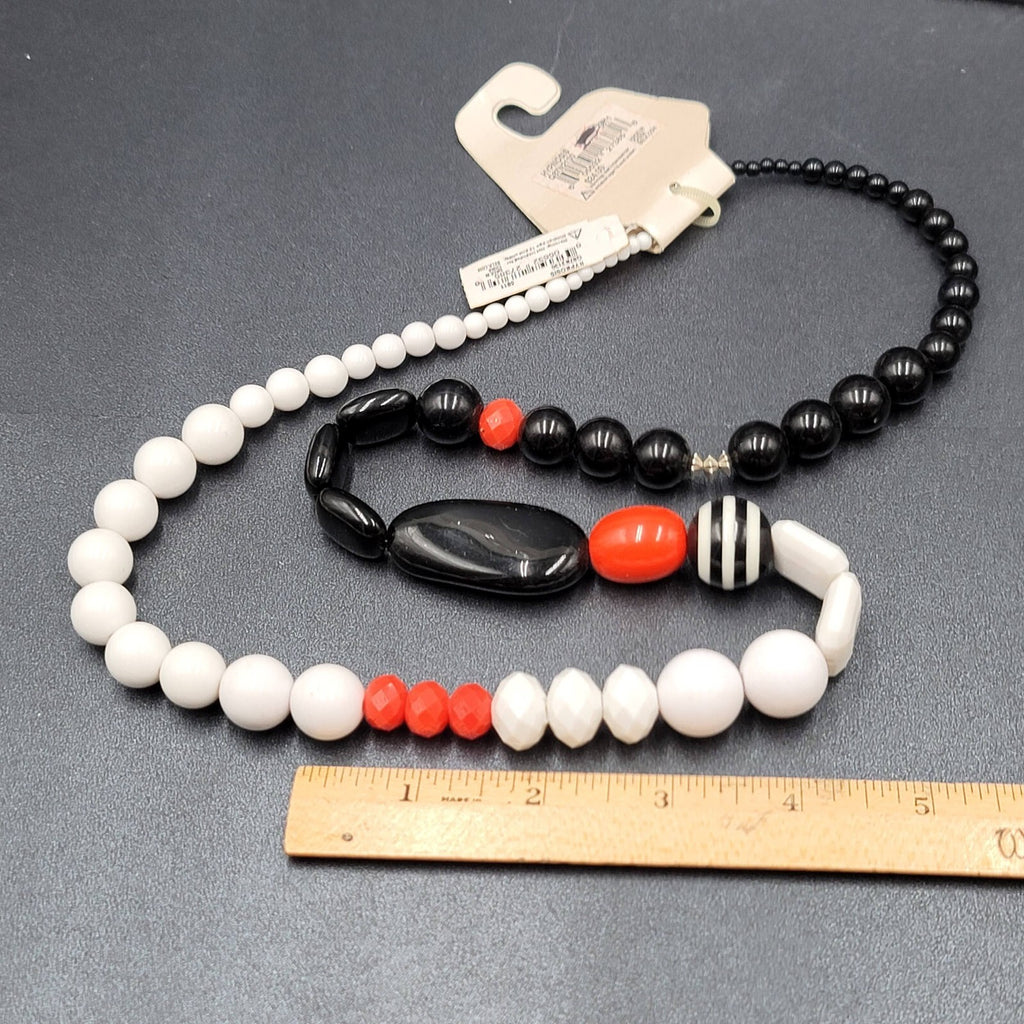 Kim Rogers Acrylic Beaded Necklace Red White Black Long 32" NEW
