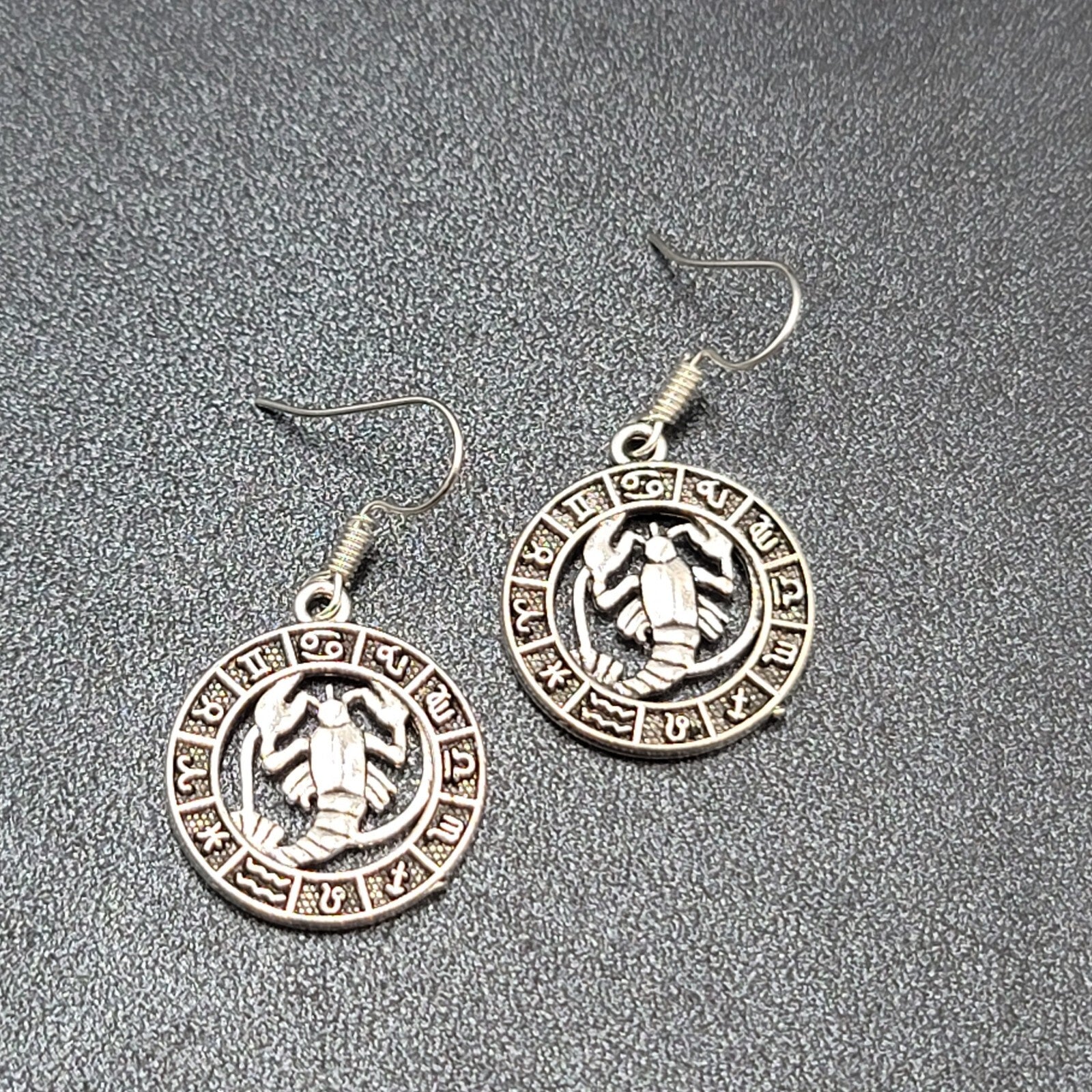 Zodiac Pierced Earrings Silver tone Dangle 7/8"