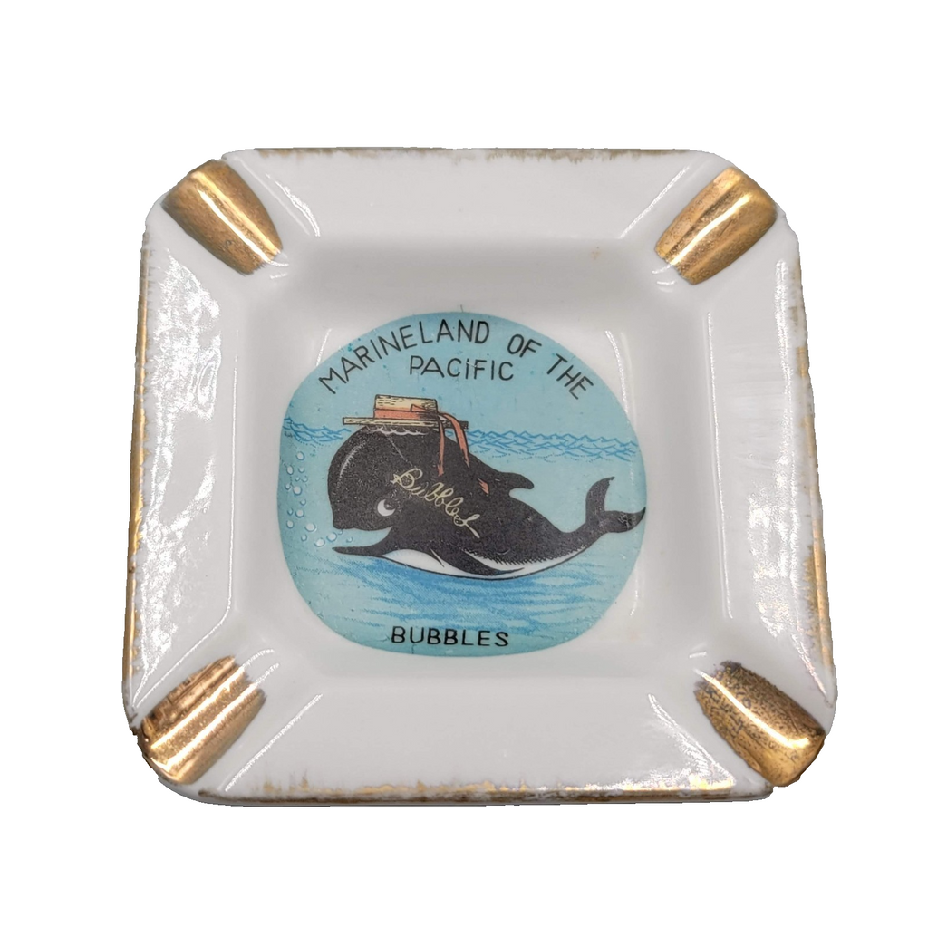 Vintage Marineland Ceramic Souvenir Ashtray Bubbles the Whale 3.5"