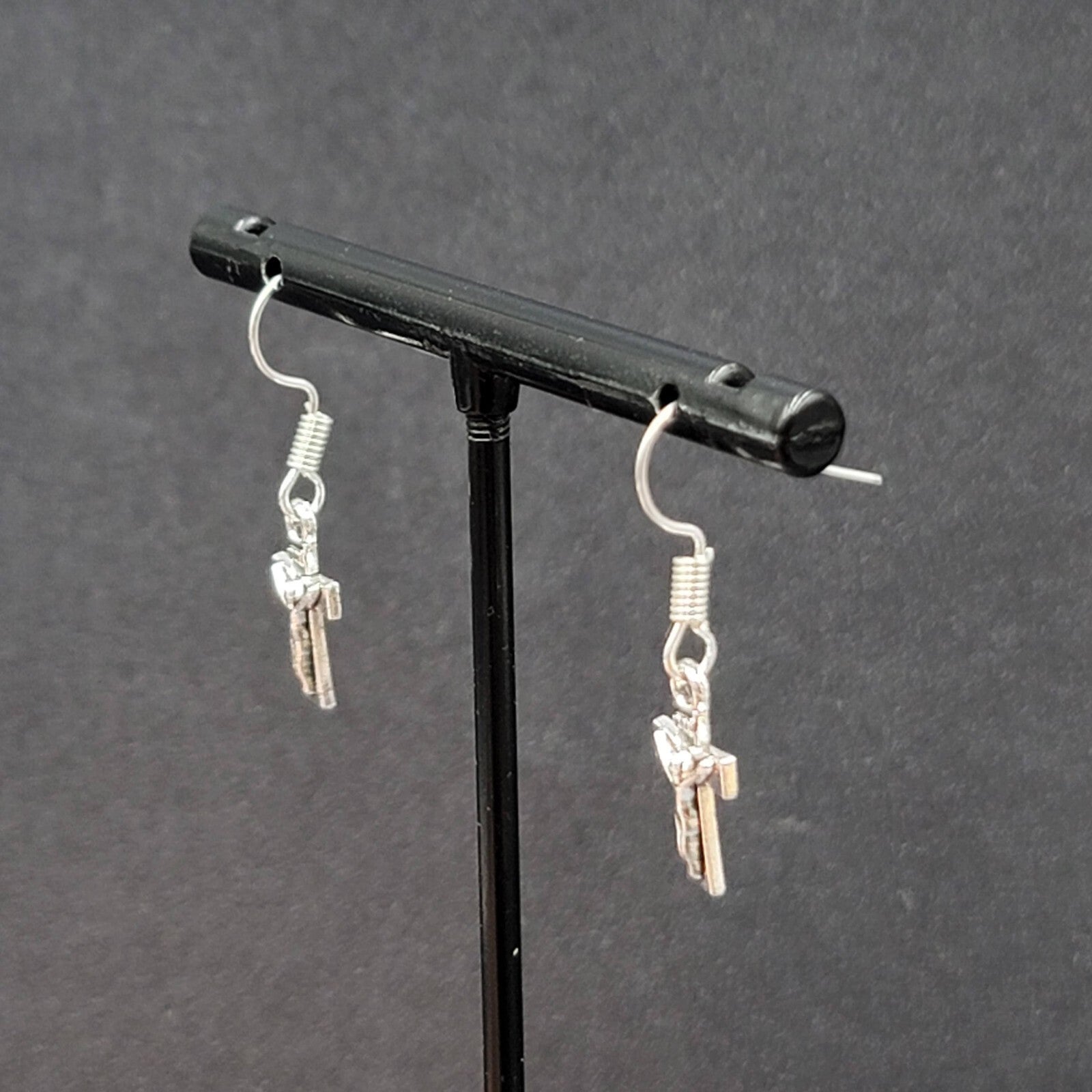 Pierced Earrings Tiny Dainty Crucifix Cross Dangle 5/8"