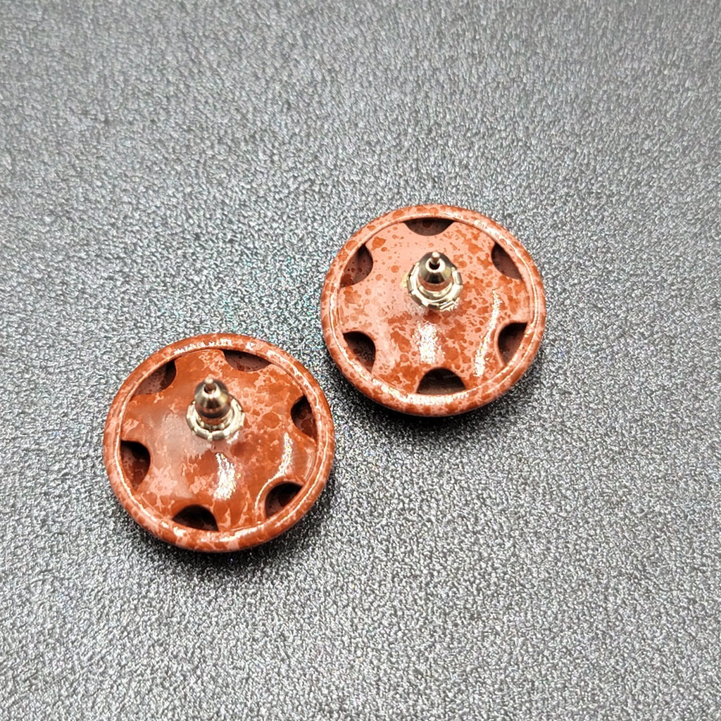 Vintage Pierced Earrings Bron Enamel Speckled Dome Studs 3/4"