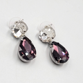 Purple Rhinestone Pierced Earrings Silve rtone Dangle Teardrop 1 1/8"