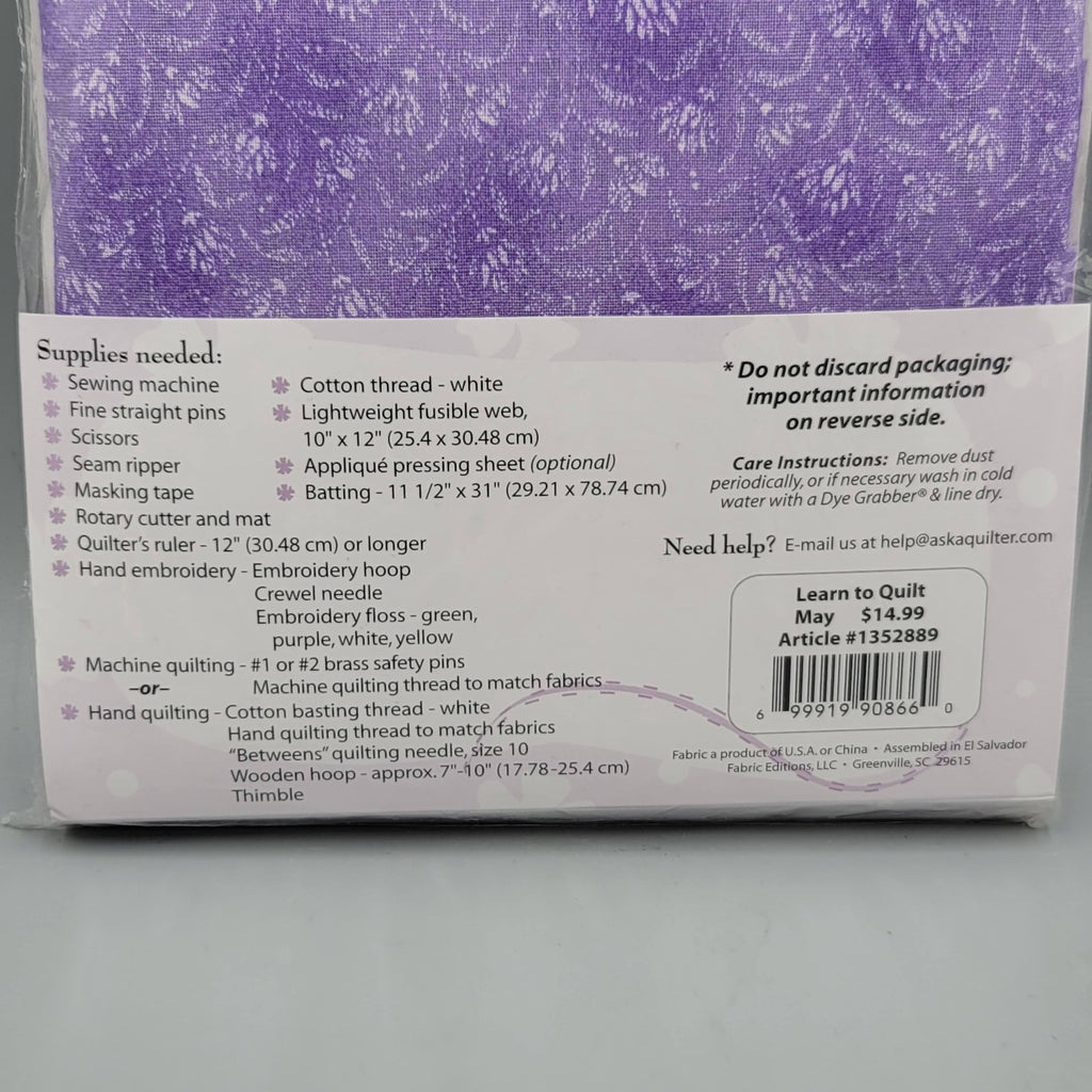 Learn To Quilt Wall Hangings Kit May Violets Purple Flowers Roberta Elliot