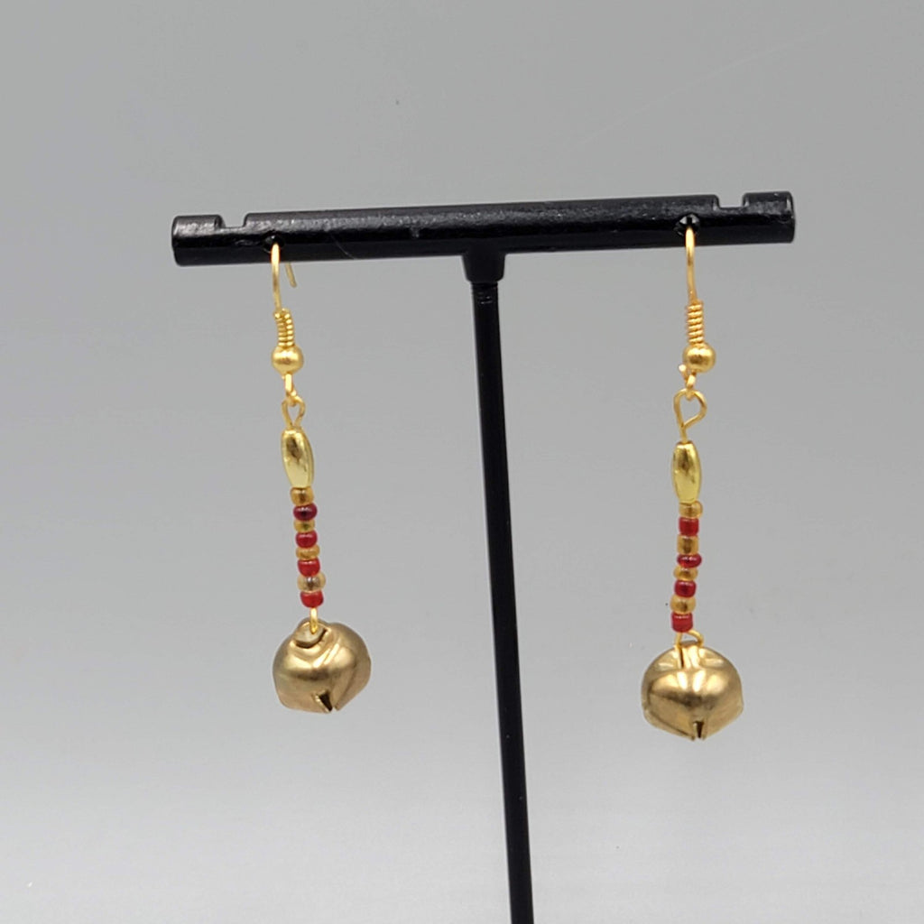 Vintage Christmas Jingle Bells Pierced Earrings  Gold tone Dangle 1.5"