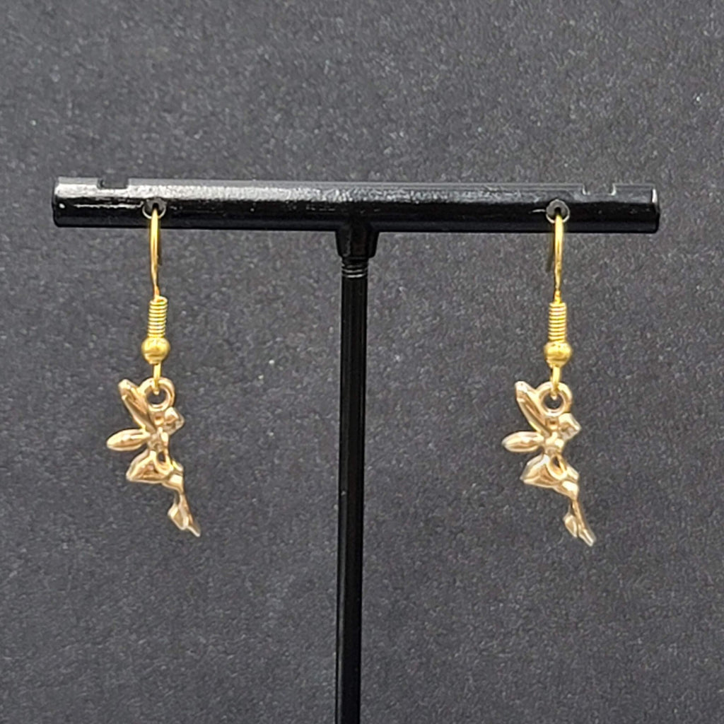 Fairy Pierced Earrings Gold tone Dangle 5/8"
