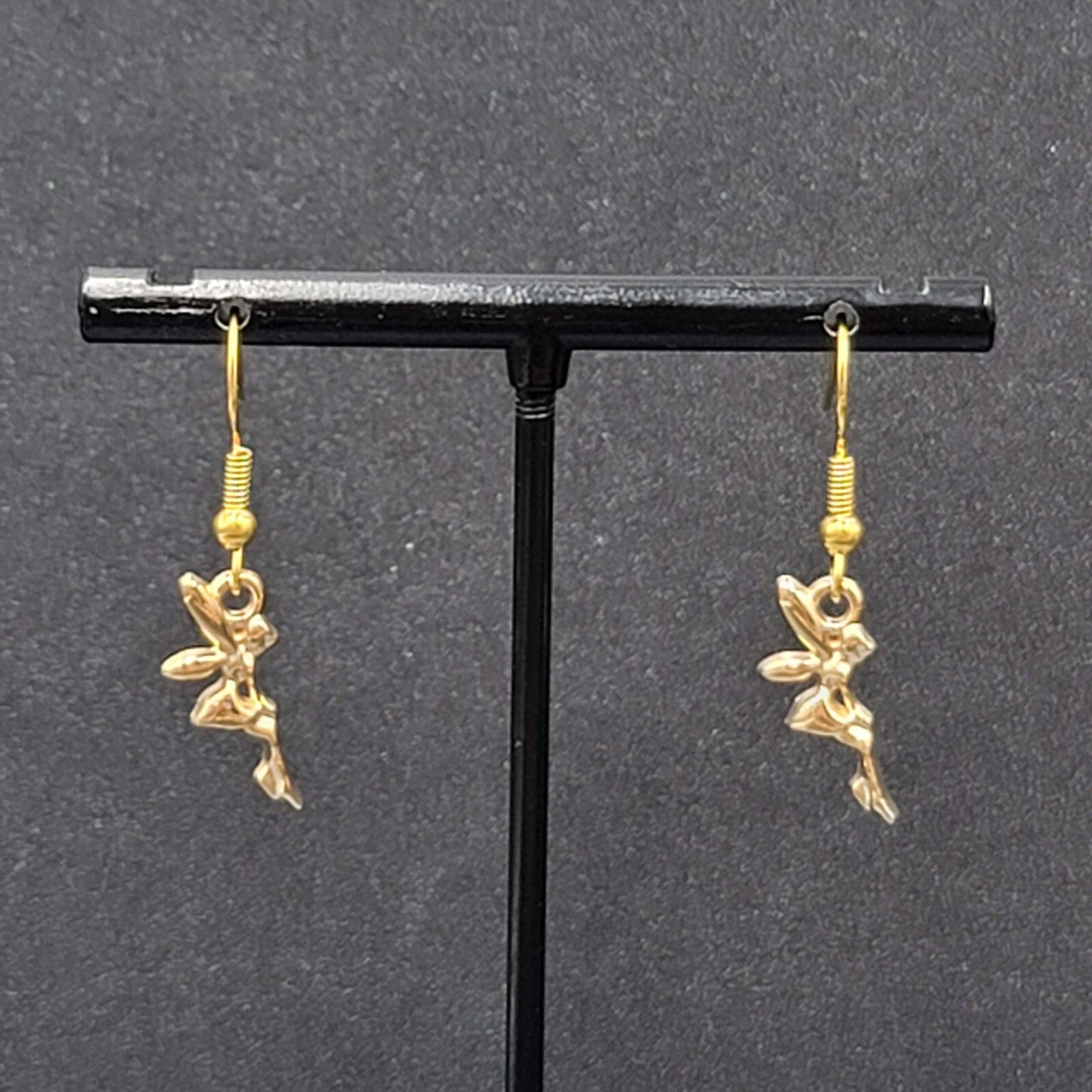 Fairy Pierced Earrings Gold tone Dangle 5/8"