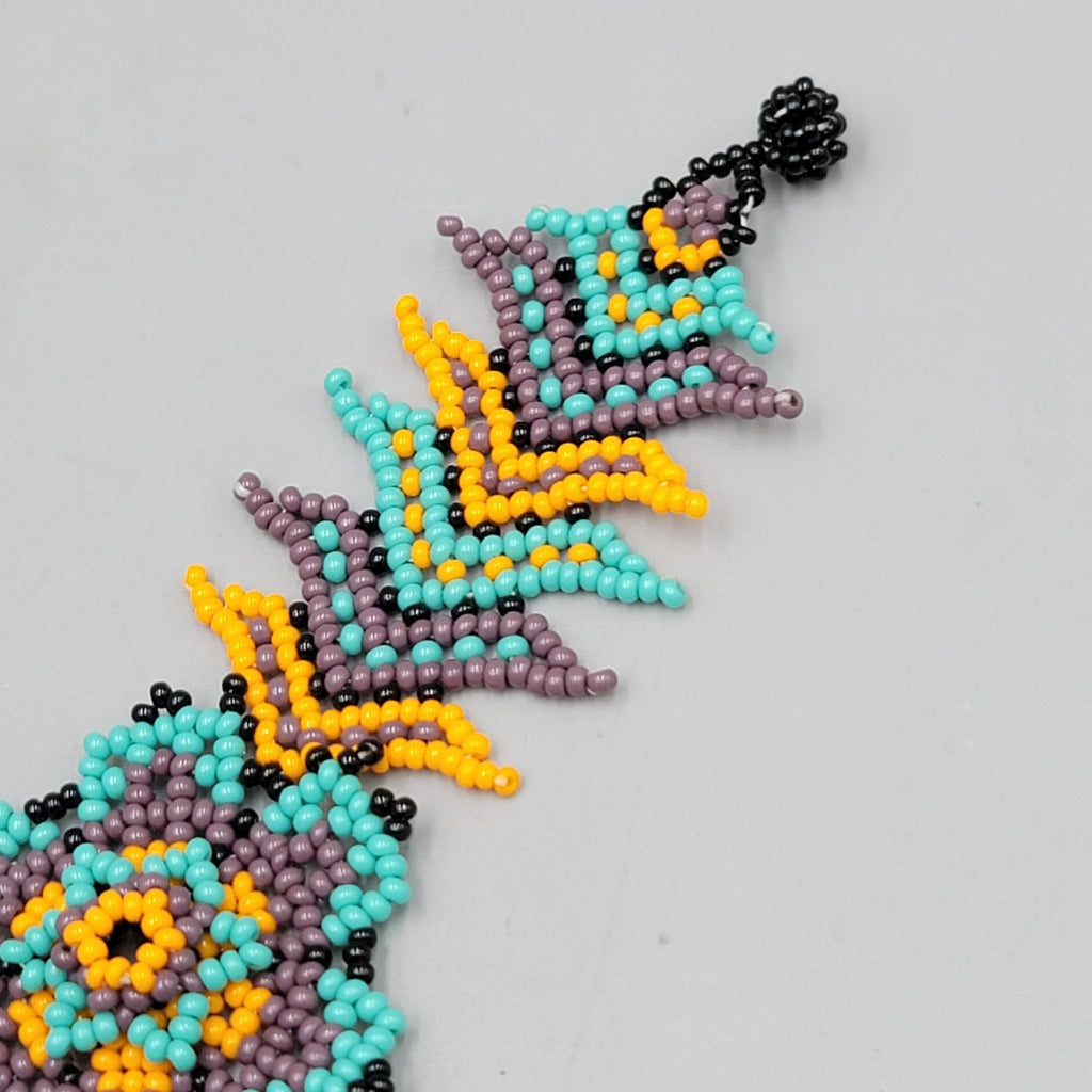 Flower Seed Bead Bracelet Purple Blue Yellow Black Adj