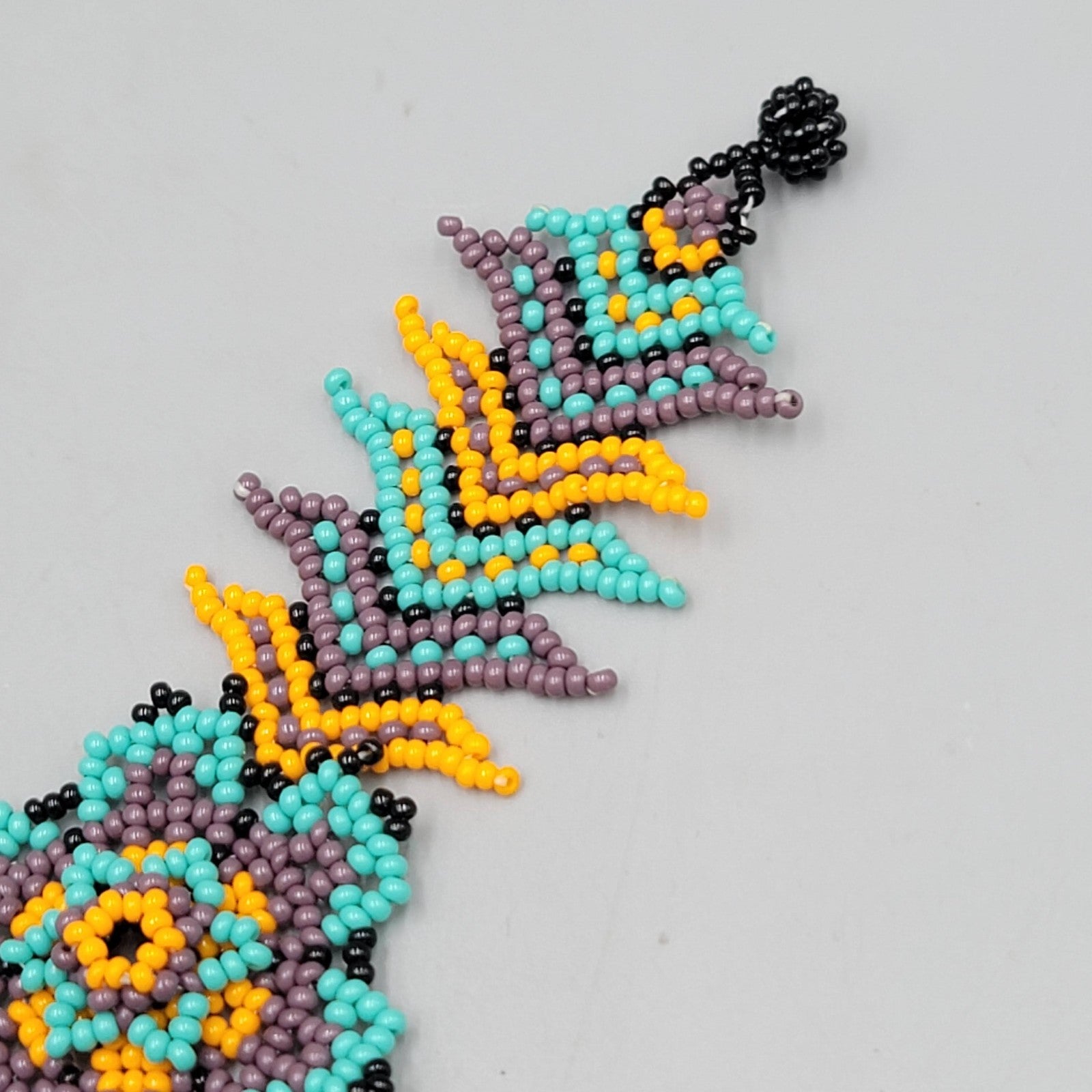 Flower Seed Bead Bracelet Purple Blue Yellow Black Adj