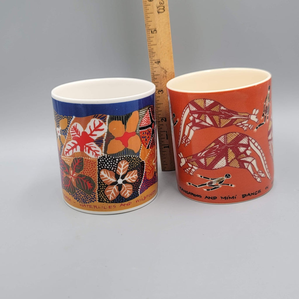 Yijan Australia Coffee Mug Cup Set of 2 Aboriginal Art Tribal NWT