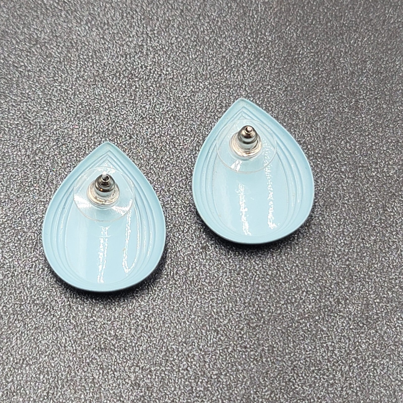 Vintage Pierced Earrings Blue Enamel over Metal Teardrop 1"