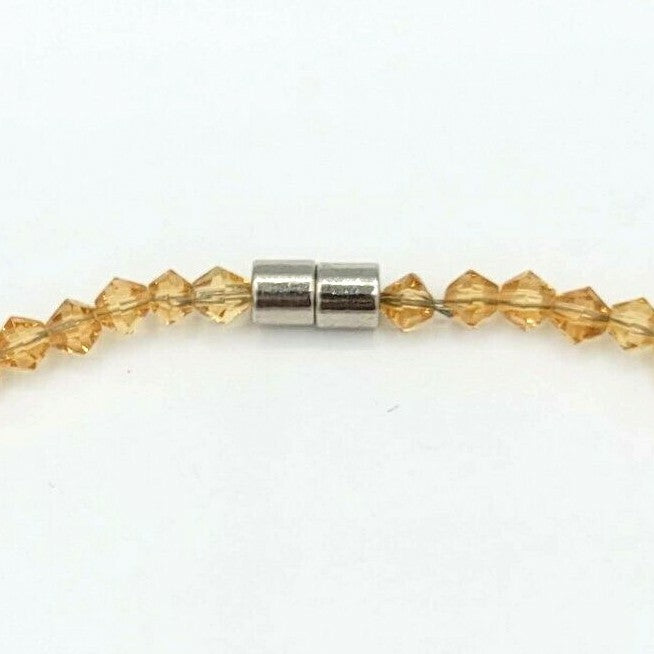 Yellow Crystal Necklace Single Strand Glass Bead Sparkly 19" Magnet Clasp