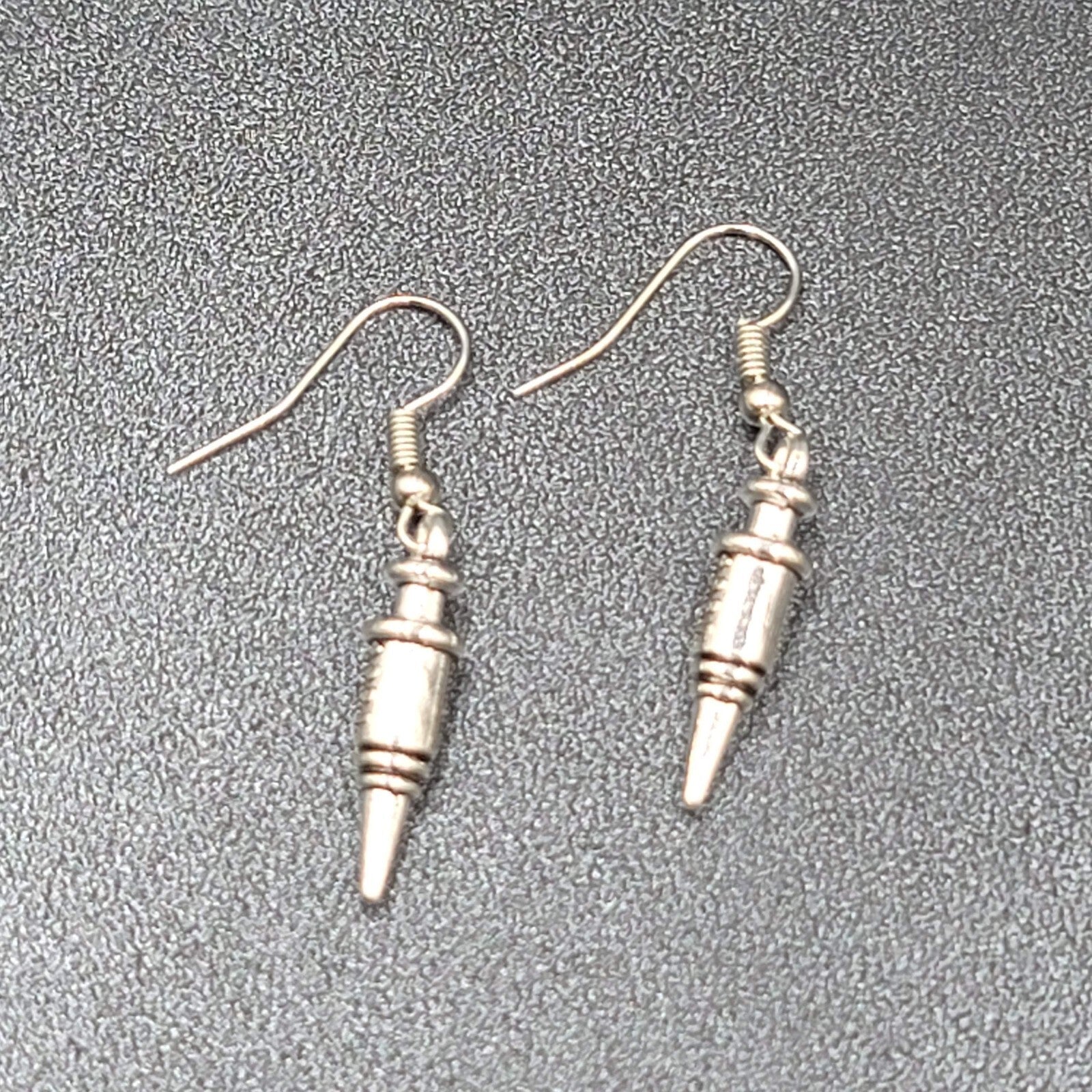 Syringe Nurse Pierced Earrings Silver tone Medical Dangle 1"