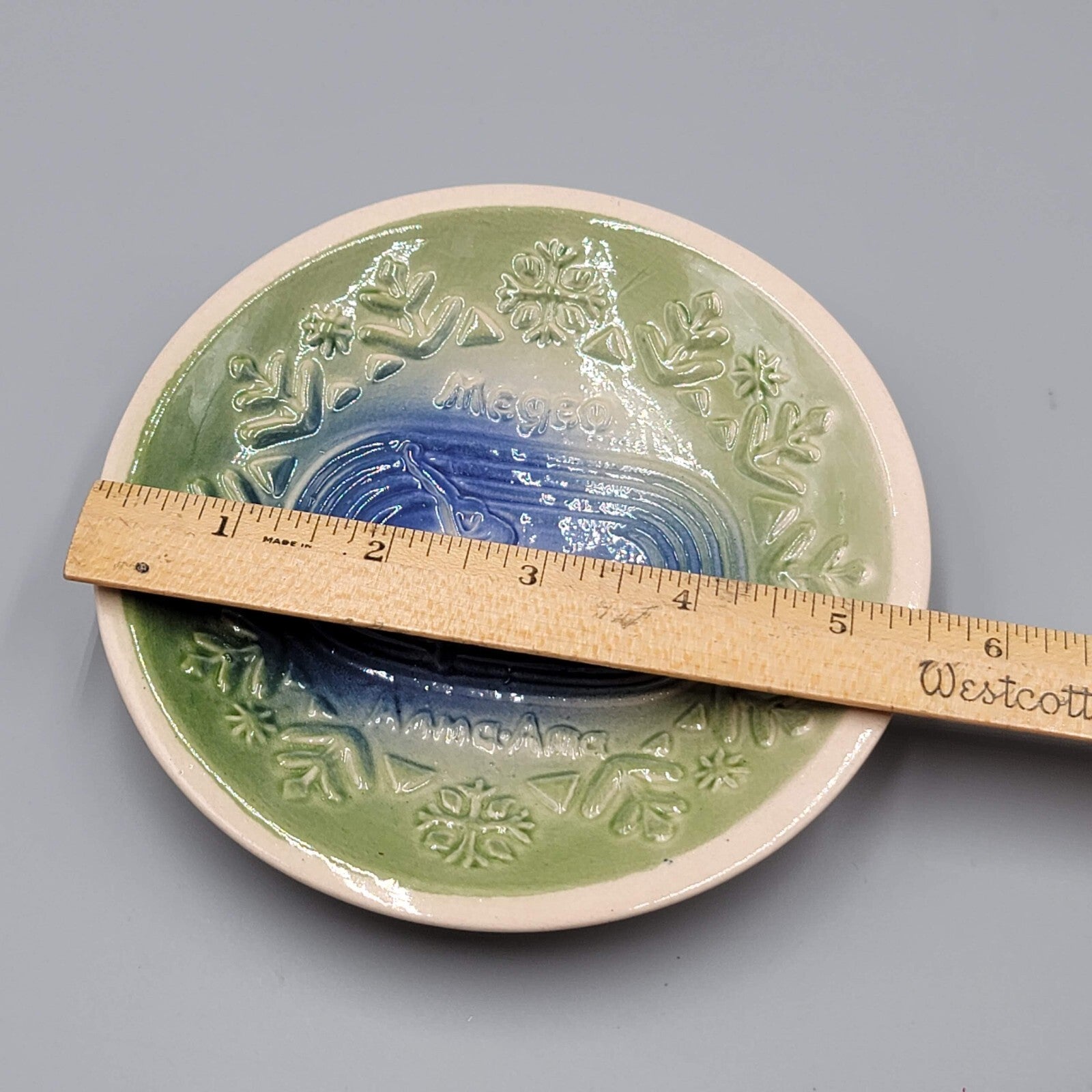 Vintage Collectible Plate Megeo Speen Skater Green Blue 5.5"