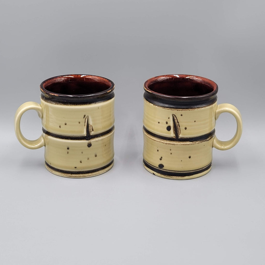 Vintage Set of 2 Baldelli Bamboo Design Coffee Mug Cup Glazed Art Pottery Italy