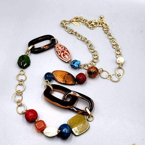 Chicos Necklace Large Bead Statement Gold tone 36"-40"