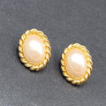 SC Pierced Earrings Gold Plated White Cabochon  7/8"