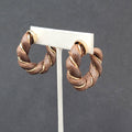Pierced Earrings Gold tone Brown Fabric Wrapped Drop Hoops 1.5"