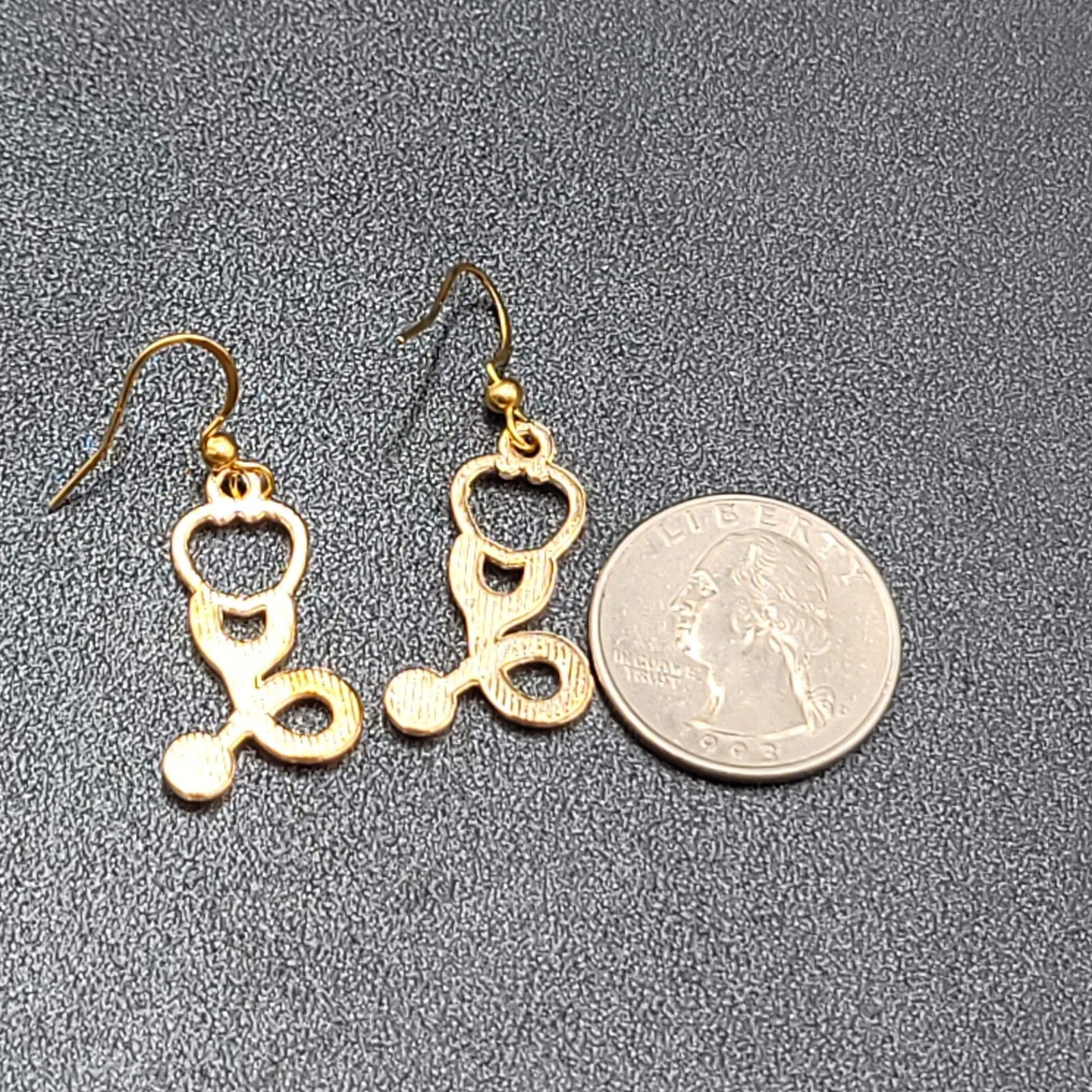 Nurse Pierced Earrings White Enamel Stethoscope Gold tone Dangle 1 1/8"