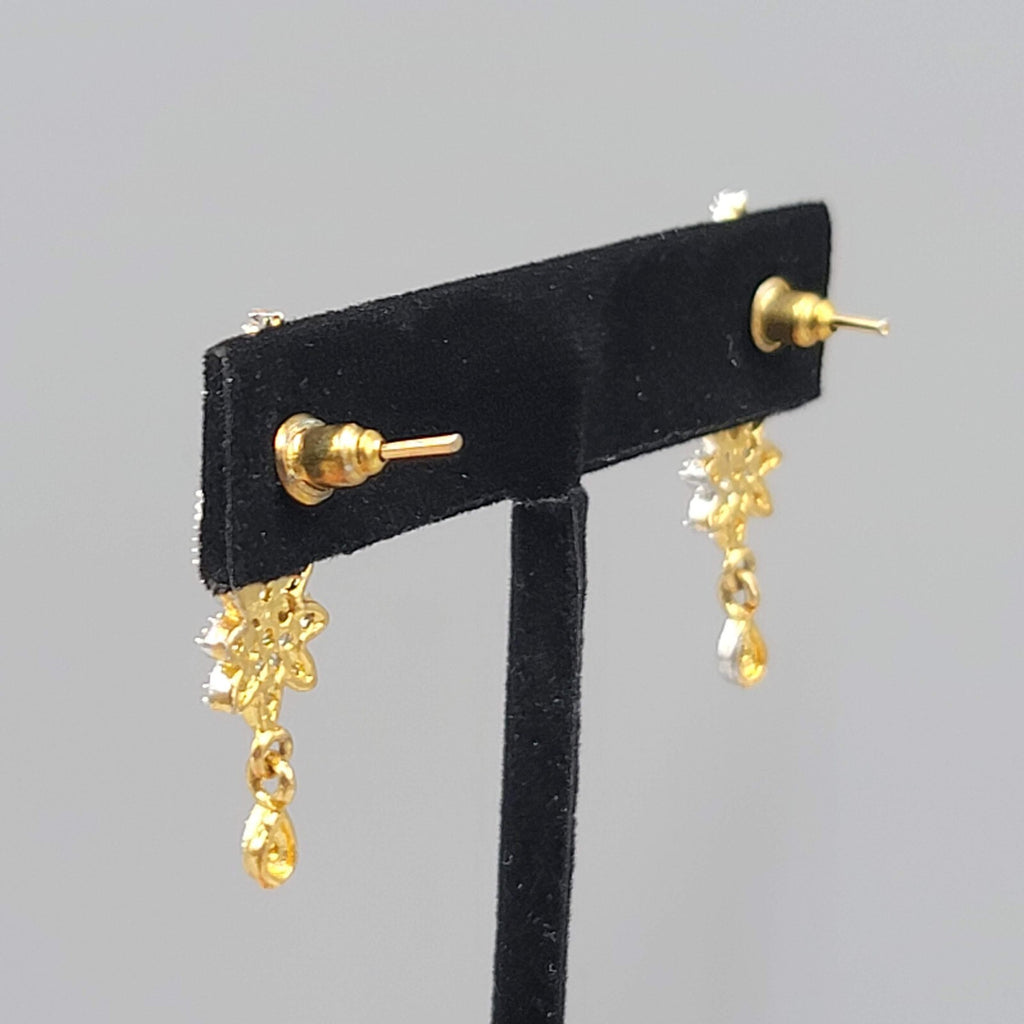 Bollywood Style Pierced Earrings Gold Plated Red Center Stone Dangle 1.25"