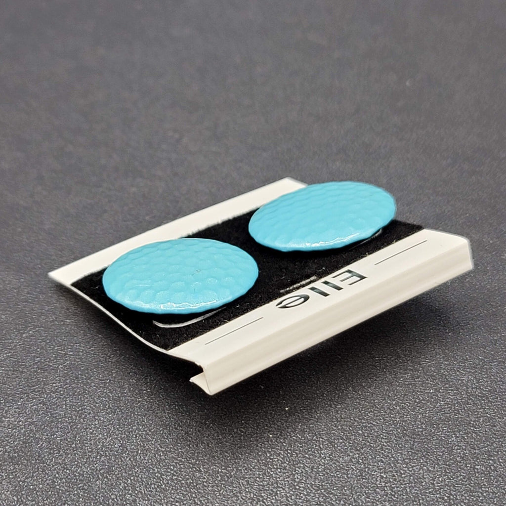 Vintage Pierced Earrings Textured Blue Enamel Discs Circle 1" Shimmer