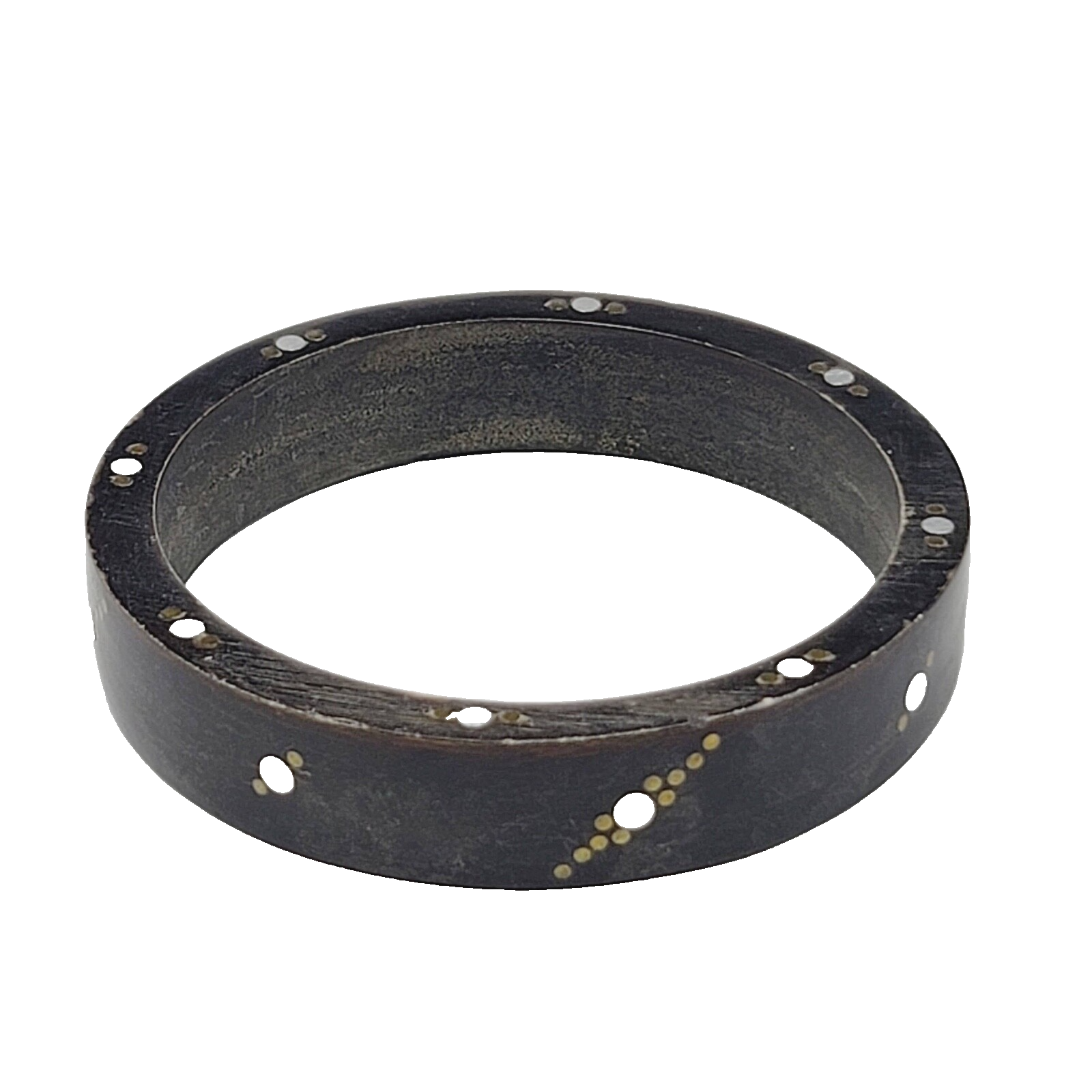 Wood Bangle Bracelet Inlay Brass and Nickel Boho Ethnic Unique 8 in