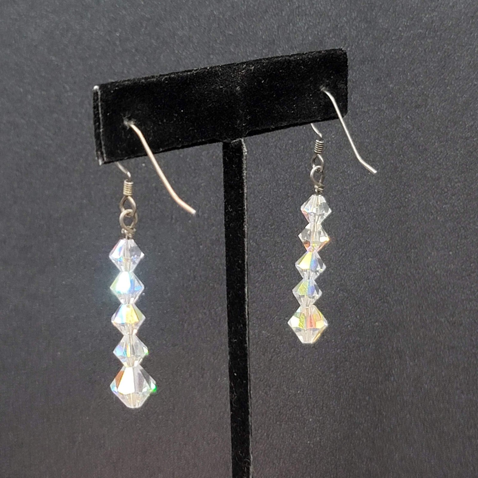 Pierced Earrings Bicone AB Crystal Bead Dangle 1.5"