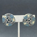 Vintage Clip on Earrings Blue Polymer Clay Disc Button Style 1"