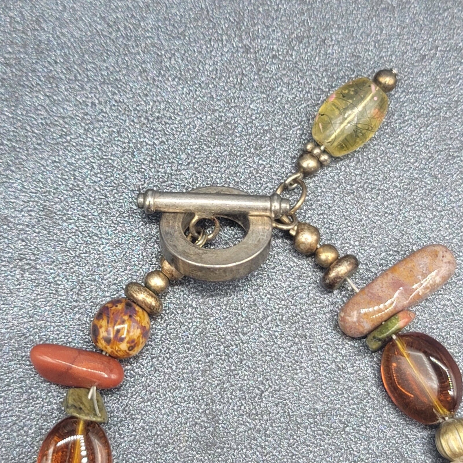 Carnelian Stone Bracelet Agate Silver tone Multi Polished Gemstone 7.25"