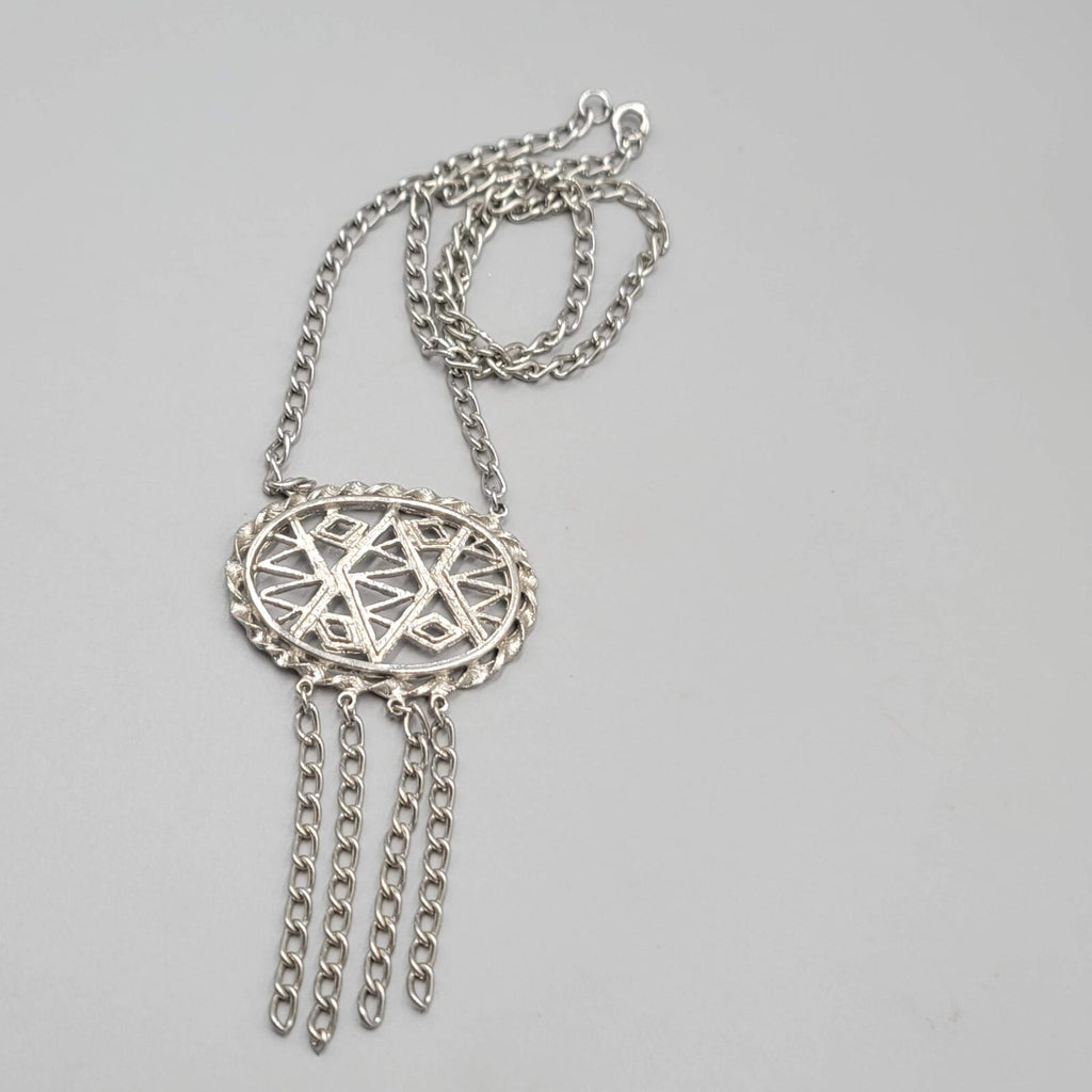 Vintage Silver tone Pendant Necklace Dangle Chains 20" Estate Costume Jewelry