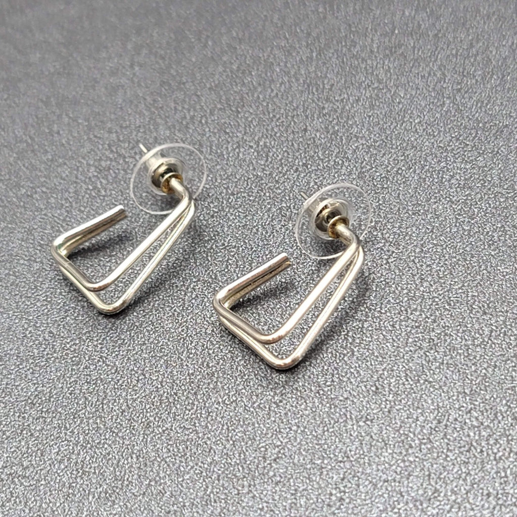 Pierced Earrings Silver tone Triangle Doouble Hoops 3/4"